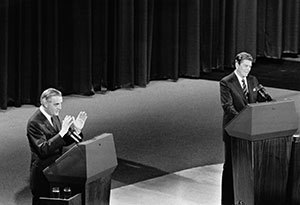 Ronald Reagan debates his 1984 Democratic rival for presidency, Walter Mondale